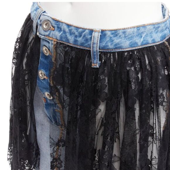 NWT Unravel Project Black Lace overall Denim Skirt, size 25 - Picture 4 of 9